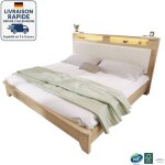 Lit double capitonn� 160�200cm - t�te de lit avec rangement et led - dossier capitonn� en velours c�tel� ...