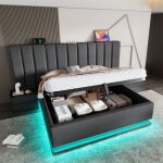 Gutent - lit double capitonné 160 x 200 avec app control led et chargement usb - c, gris, sans tête de ... Gutent - lit double capitonné 160 x 200 avec app control led et chargement usb - c, gris, sans tête de ...