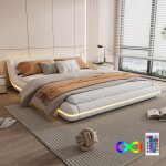 Lit double capitonn� 160x200 cm, avec �clairage led, sommier � lattes en bois, cadre en m�tal, style ...