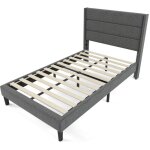 Gutent - lit double capitonn� 90 x 200 cm avec sommier � lattes et t�te de lit, couvre - lit en lin gris ...