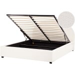 Lit double avec coffre 160 x 200 cm tte de lit ronde en boucl blanc cass vaucluse