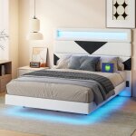 Fortuna lai - lit double flottant 160x200cm - lit adulte led avec sommier  lattes et tte de lit avec ...