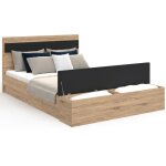 Lit double gaelle t�te de lit + banc coffre et sommier 140 x 190 cm bois et noir