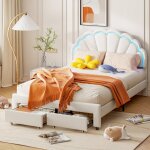 Sureh - lit double avec lumi�re led, 140 x 200 cm, lit rembourr� en peluche avec t�te de lit en forme ...