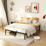 Lit double en m�tal 140�190cm, cadre de lit adulte avec 14 sommier lattes, rangement sous le lit de 32 ...