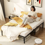 Lit double en m�tal 140�200cm, cadre de lit adulte avec 14 sommier lattes, rangement sous le lit de 32 ...