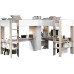 Lit double mezzanine combin� enfant alexandra avec 2 bureaux et rangements - 2x90x200 cm - blanc / chene ...