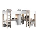 Lit double mezzanine combin enfant alexandra avec 2 bureaux et rangements - 2x90x200 cm - blanc / chene ...