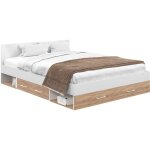 Idmarket - lit double minea avec tiroirs + niches de rangement + tte de lit et sommier 140 x 190 cm ...
