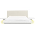 Lit double moderne en mdf avec tables de chevet led 160 x 200 cm cadre en similicuir blanc zen