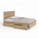 Idmarket - lit double omaha 4 tiroirs sur roulettes avec t�te de lit et sommier 140 x 190 cm fa�on h�tre ...