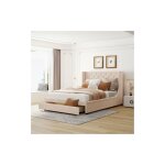 Lit double rembourr 140 x 200 cm, avec sommier  lattes, dossier et grands tiroirs, pour adulte et jeune ...