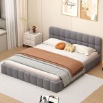 Eifson - lit 140x190 cm, avec dossier moelleux et cadre rembourr, sommier  lattes, lin, convient aux ...