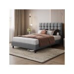 Yaheetech - lit double rembourr� avec t�te de lit r�glable en hauteur, cadre de lit capitonn� avec sommier ...