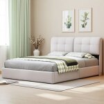 Rosahqnda - lit double rembourr� 160 x 200 cm, �clairage led, matelas pneumatique avec rangement, sommier ...