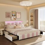 Lit double rembourr� 160 x 200 cm, tissu velours, lit coffre avec quatre tiroirs, ports usb et type - ...