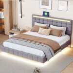 Eifson - lit double 160x200 cm, lit flottant rembourré, avec éclairage led et tête de lit à lattes, en ... Eifson - lit double 160x200 cm, lit flottant rembourré, avec éclairage led et tête de lit à lattes, en ...