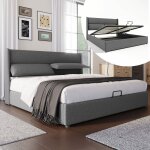 Lit coffre 160x200 cm lit double rembourr, lit adulte avec appuie - tte rglable et espace de rangement, ...