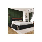 Lit double rembourr avec clairage led et 4 tiroirs 140x200cm, tte de lit rglable en hauteur, sommier ...