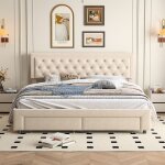 Lit double rembourr� en velours 160 x 200 cm avec d�coration de bouton, lit �l�vateur hydraulique avec ...