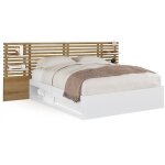 Idmarket - lit double savana avec tte de lit, chevets, rangements et sommier 140 x 190 cm blanc et faon ...