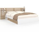 Lit double savana avec tte de lit, chevets, rangements et sommier 160 x 200 cm faon htre et blanc