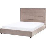 Lit double avec tête de lit 140 x 200 cm velours rembourré taupe rouen Lit double avec tête de lit 140 x 200 cm velours rembourré taupe rouen