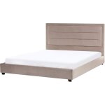 Lit double avec tte de lit 180 x 200 cm velours rembourr taupe rouen