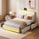 Eifson - lit 140x190 cm, avec 4 tiroirs, 2 fonctions usb, éclairage led réglable, sommier à lattes, structure ... Eifson - lit 140x190 cm, avec 4 tiroirs, 2 fonctions usb, éclairage led réglable, sommier à lattes, structure ...