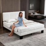 Lit double - yidatong - 140x190 luxe - tissu velours vert - t�te rembourr�e - sommier � lattes bois