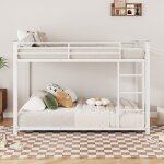 Lit superposé 140x200 cm lit enfant avec échelle et barriére de protection, en métal, blanc, sans matelas ... Lit superposé 140x200 cm lit enfant avec échelle et barriére de protection, en métal, blanc, sans matelas ...