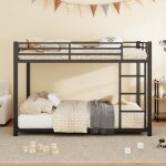 Lit superpos 140x200 cm lit enfant avec chelle et barrire de protection, en mtal, noir, sans matelas ...