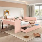 Wishdor - lit enfant 140x200 cm avec 2 tiroir, bureau, 3 tagres, sans matelas, rose