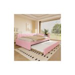 Lit enfant 140x200cm, canap - lit, lit double avec lit gigogne, clairage led et port usb, tissu en ...