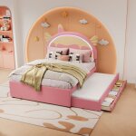 Hauss spole - lit enfant 140x200cm, lit gigogne, avec tiroir, forme licorne, pu, sans matelas, rose Hauss spole - lit enfant 140x200cm, lit gigogne, avec tiroir, forme licorne, pu, sans matelas, rose