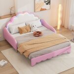 Modfu - lit enfant 140x200cm, simili cuir, lit double, canap - lit avec clairage d'ambiance, rose, ...