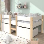 Lit mi - hauteur 90x190 cm, lit enfant avec 2 grand tiroirs et protection antichute, en bois de pin massif, ...