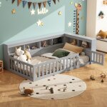 Hauss spole - lit enfant 90�200cm avec rangement, prise et usb, sans matelas, barri�re de s�curit�, gris ...