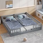 Hauss spole - lit enfant 90 x 200 cm, 2 lits, barrire de scurit, pin + mdf, sans matelas, gris, cadre ...