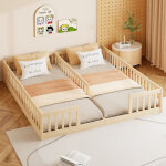 Lit enfant 90 x 200 cm - avec barri�res de s�curit� - avec sommier � lattes - en pin - naturel (matelas ...