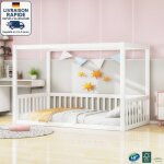 Lit enfant 90 x 200 cm, cadre de lit contemporain, sans matelas - blanc