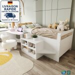 Lit enfant 90 x 200 cm ? design 3 - en - 1 : bureau intgr, rangements modulables, prises usb / secteur, ...