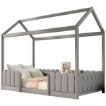 Gutent - lit d'enfant, 90 x 200 cm, avec dispositif anti - chute et sommier � lattes, gris