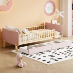 Hauss spole - lit enfant 90x190 cm avec 2 tiroirs, lit simple en bois massif, sommier � lattes, rose