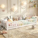 Lit enfant 90x190 cm en bois massif, lit bateau avec garde - corps s�curis�, anti - chute, sommier � ...