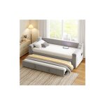 Lit enfant 90x190 cm avec lit gigogne, enceinte bluetooth, port usb, poches d'accoudoirs, tissu velours, ...