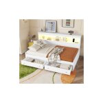 Wishdor - lit enfant 90x200 cm avec 2 tiroirs, 2 ports usb et 2 ports de charge, rangement de chevet, ...