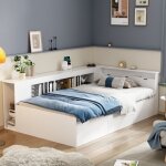 Hauss spole - lit simple enfant 90200 cm, rangements cachs, 4 tiroirs, tte de lit rabattable, sans ...