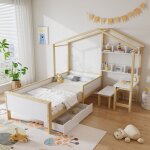 Modernluxe - lit enfant 90x200 cm en bois massif - avec tiroirs, tagre et bureau - avec garde - corps ...