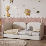 Lit enfant 90x200 cm, canapé convertible , tête de lit lapin, lit capitonné, velours, beige. sans matelas ... Lit enfant 90x200 cm, canapé convertible , tête de lit lapin, lit capitonné, velours, beige. sans matelas ...